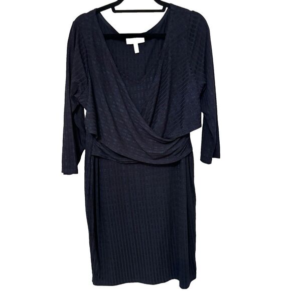 NWOT Jessica Simpson Maternity SZ XL Dress Navy Ribbed Faux Wrap Stretch Rayon P - Picture 1 of 4
